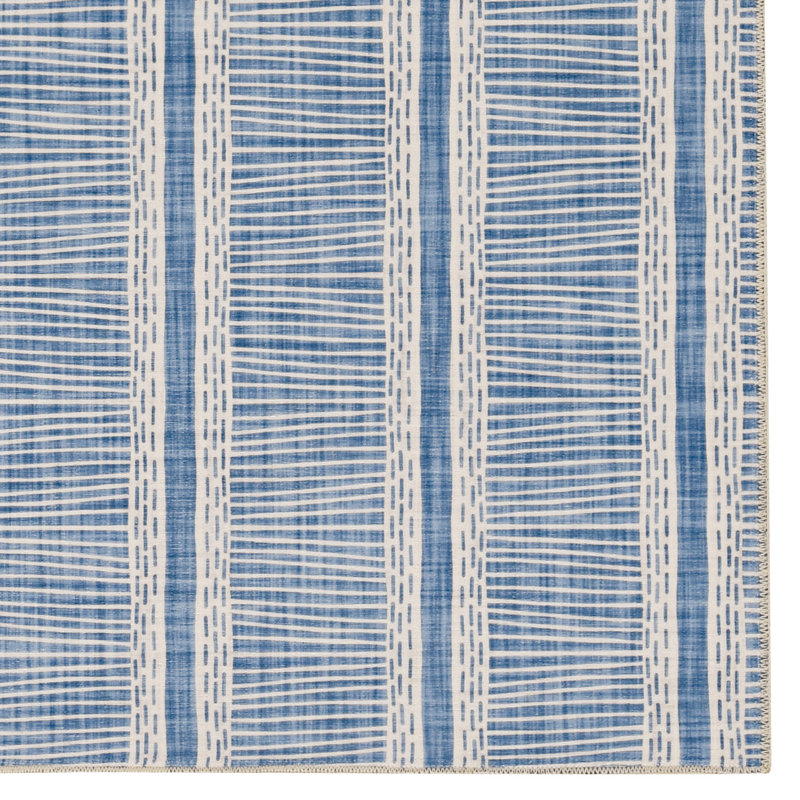 Joris Machine Washable Ivory and Blue Area Rug, Rectangle 3' x 5'