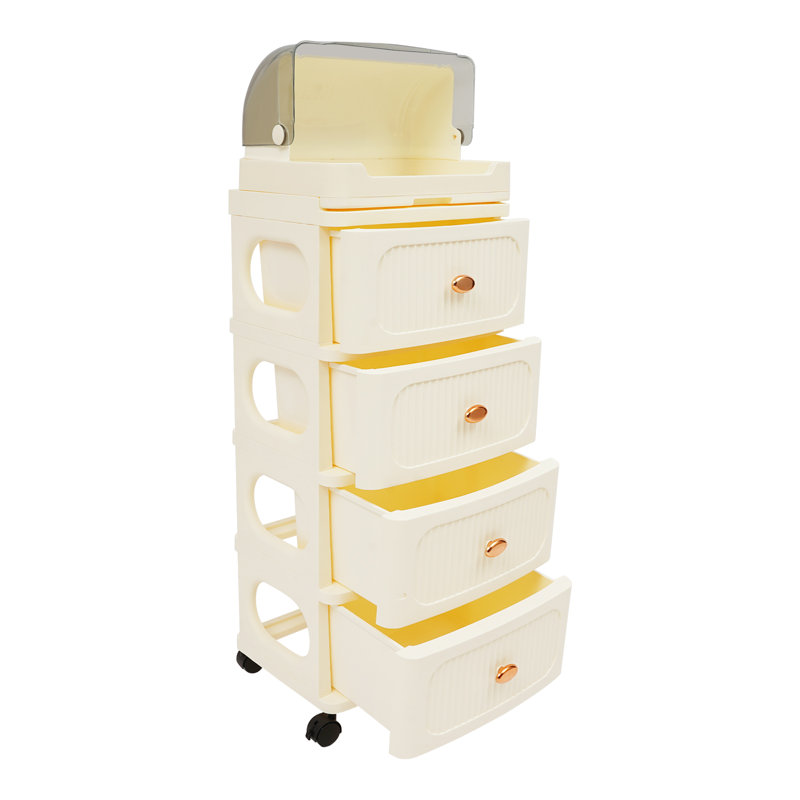 Étagère de rangement à 4 niveaux, armoire de rangement roulante avec 4 tiroirs, rangement mobile