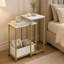 Set of 2 Nesting Faux Marble End Tables, Stacking Side Tables with Fabric Storage Basket, Gold and white-1168405008