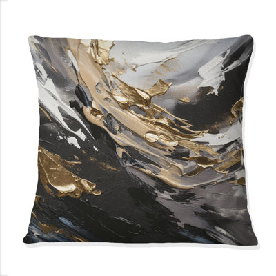 Rhythm Of Pleasure Abstract Black And Gold III - Abstract Painting Printed Throw Pillow