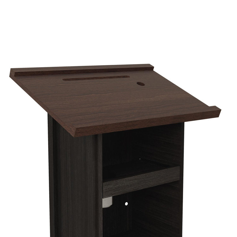 Support en bois pour lutrin avec tablette coulissante, porte-gobelet et rangement ouvert