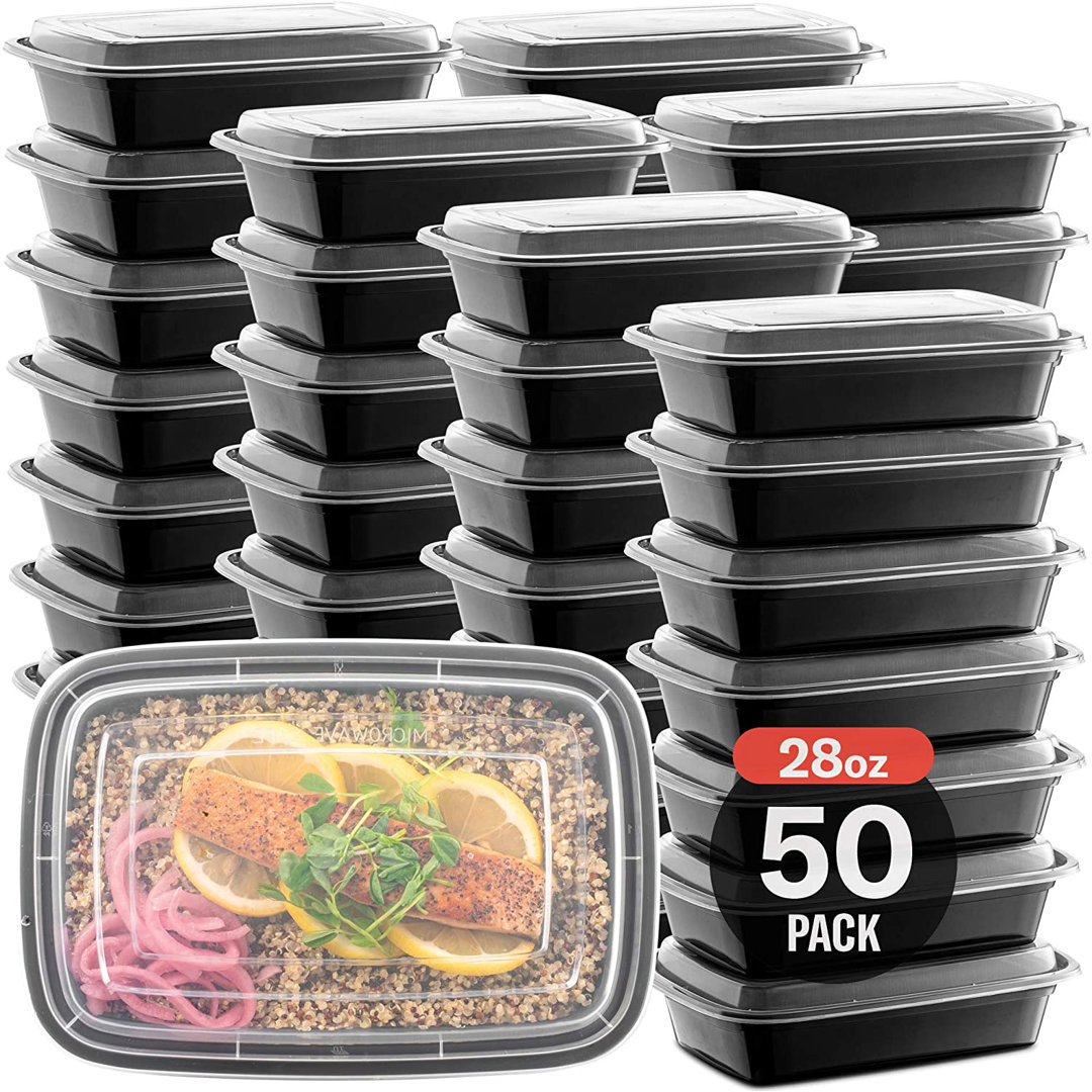 Davier 28 oz Rectangular Meal Prep Food Storage Containers (Set of 50) Prep & Savour