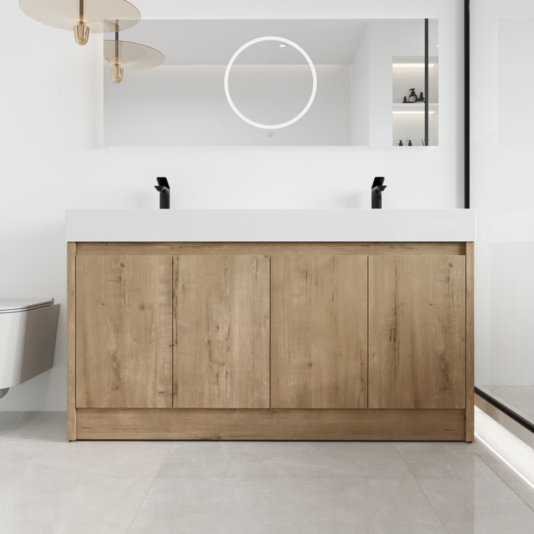 Barwicks 60Double Freestanding Bathroom Vanity with Sink,with 4 Doors and  White Resin Sink Top