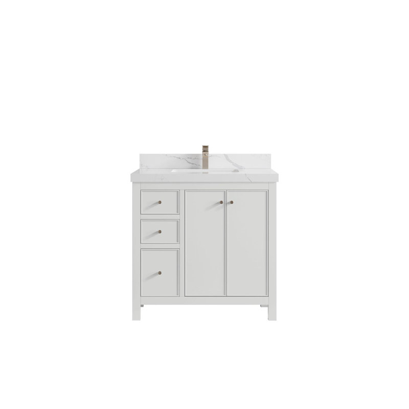 Meuble-lavabo simple 36 po avec plateau Chicago, Calacatta Laza
