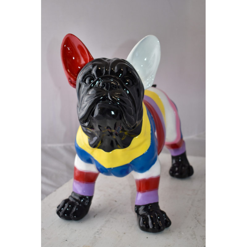 Grande statue de bouledogue français en résine multicolore, taille: 24 po x 11 po x H 18 po