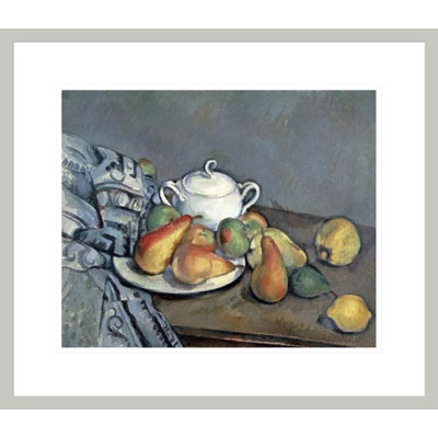 Sugar Bowl Pears and Curtain by Paul Cézanne -Framed Giclee Print