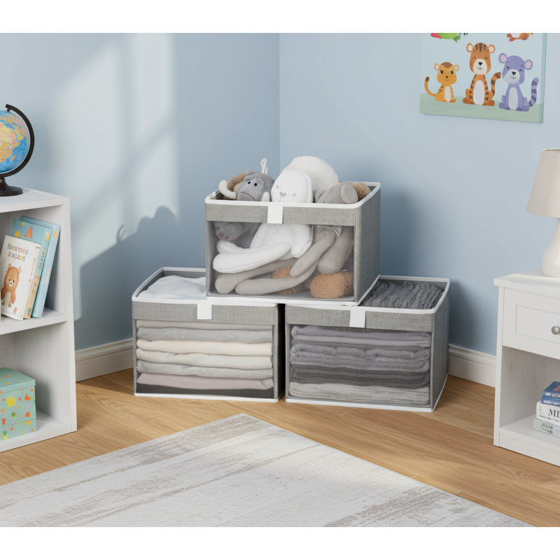 3-piece Gray Large Wardrobe Storage Box With Transparent Window And Convenient Handle; Foldable Fabric Clothing Storage Rack; Ample Capacity; A Must-have For Organizing And Storage Your Clothes At Home.