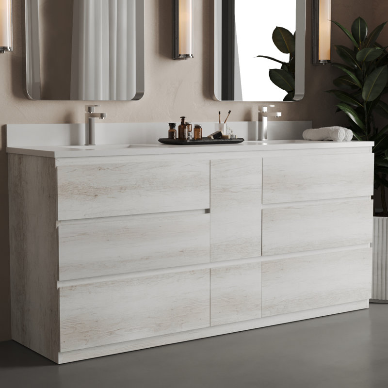 Ensemble de meuble-lavabo double 72 po Vamo, Blanc rustique