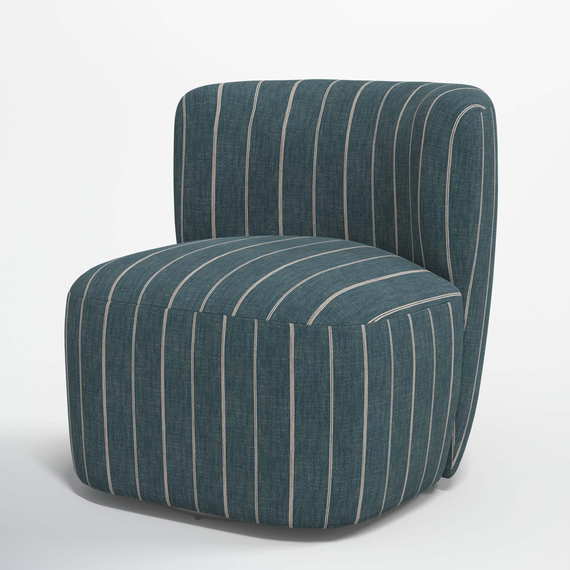 Mariza Upholstered Swivel Slipper Chair, Fritz Indigo Stripe