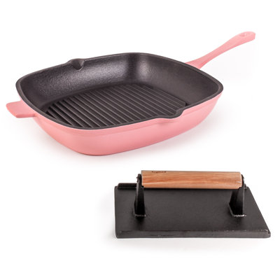 BergHOFF Neo 2Pc Cast Iron Grill Set: Grill Pan & Bacon/Steak Press