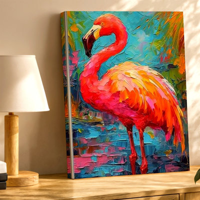 Pink Flamingo Colorful Tropical Bird Abstract Canvas Wall Art Print, Modern Abstract Animal Wildlife Artwork for Living Room Bedroom Office Hallway Apartment Gallery Wall Home Decor