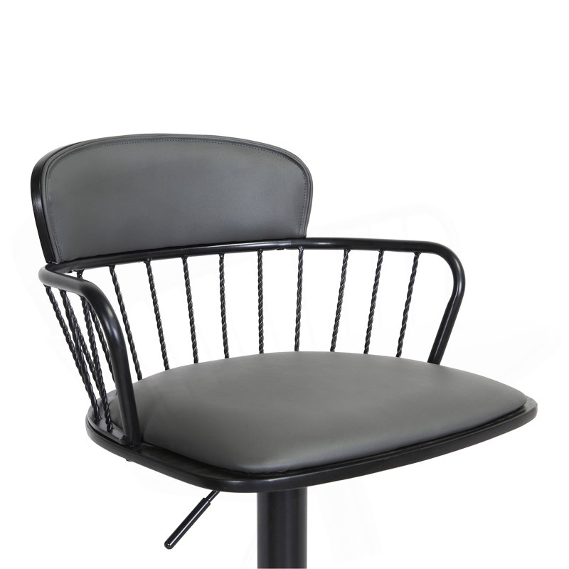 Tabouret de bar réglable en bois noir et similicuir gris