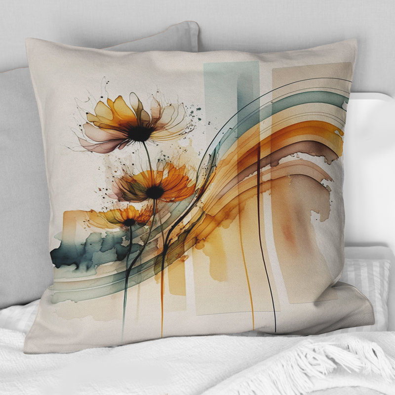 Coussin décoratif orange à motif de marguerites orange - II