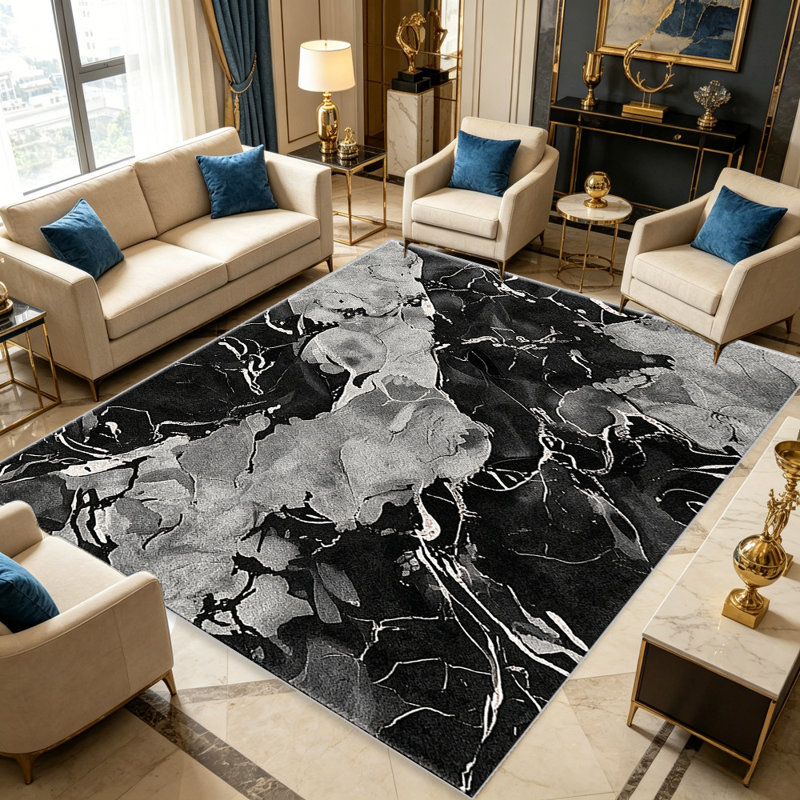 Black White Marble   area rugs for Living Room, Soft and Comfortable, Suitable for all seasons, easy to maintain, machine washable Indoor floor mat, Under Table Farmhouse suitable for Bedroom, Dining Room, Study,  Balcony, Home Decor Patio