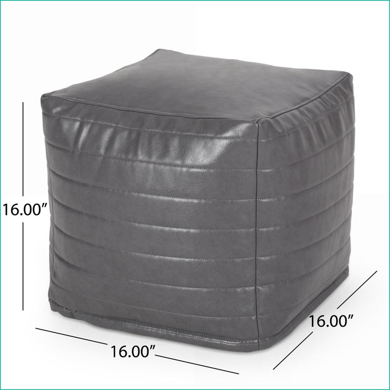 Ottoman, Contemporary 16” Square Pouf for Living Room | Slate Gray | Faux Leather, Gray