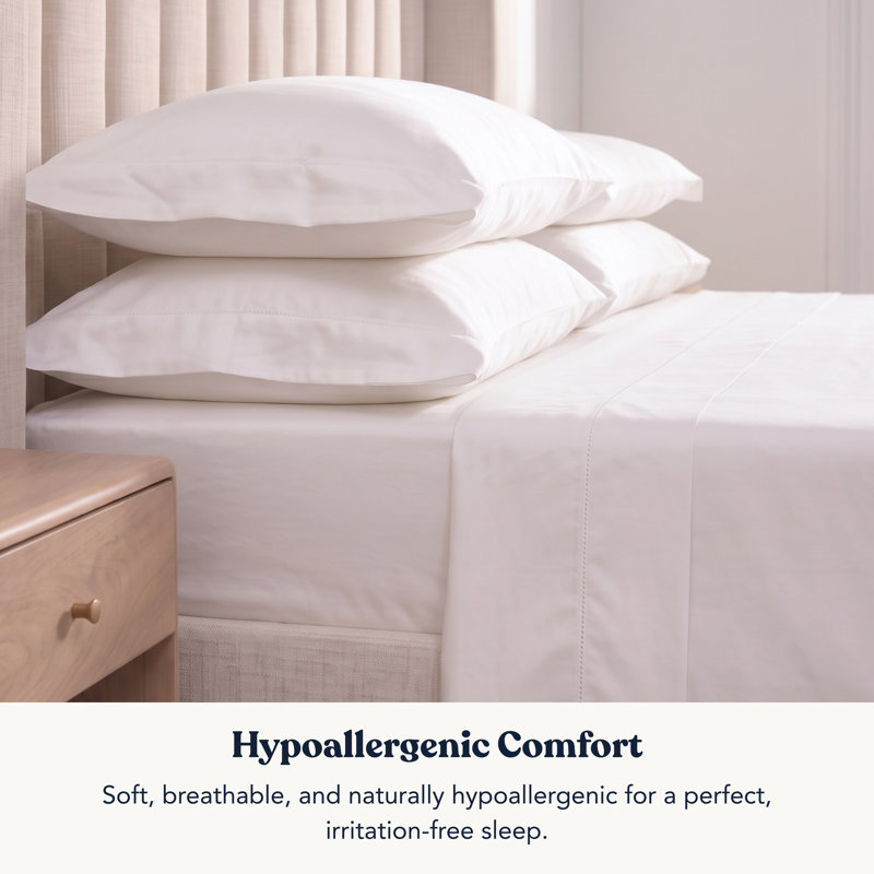 Drap-housse en satin de coton 100% biologique Delara GOTS, Blanc, Drap plat pour lit simple