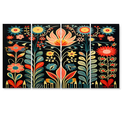 «Retro Vibrant Spring Flowers II - Wildflowers», ensemble d'art mural 4 pièces