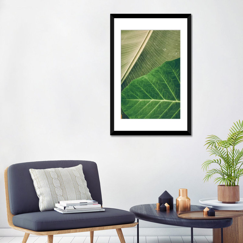 «Leaves I», impression sur toile, H 24 po x l 16 po x P 1 po, Papier beaux-arts encadré noir, Blanc