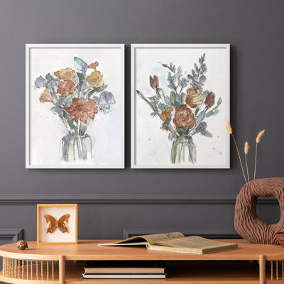 Arrangement floral aquarelle I - impression encadrée de qualité supérieure - prête à être accrochée - aucun clou requis - aucun clou requis