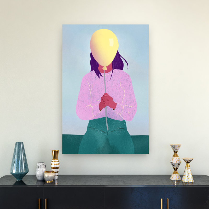 Hidden Woman Balloon Colorful Modern Vibrant Portrait Wall Art Print 1 Piece Wrapped Canvas Wall Art, 91.44cm H x 60.96cm W