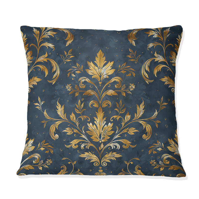 Coussin campagnard bleu marine et doré Country I, H 16 po x l 16 po, Carrée