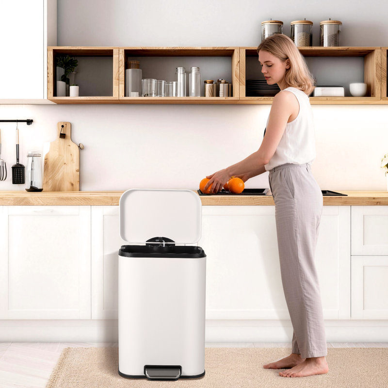 Poubelle en acier inoxydable 5,3 gallons avec couvercle à fermeture en douceur, Blanc, 20 gal