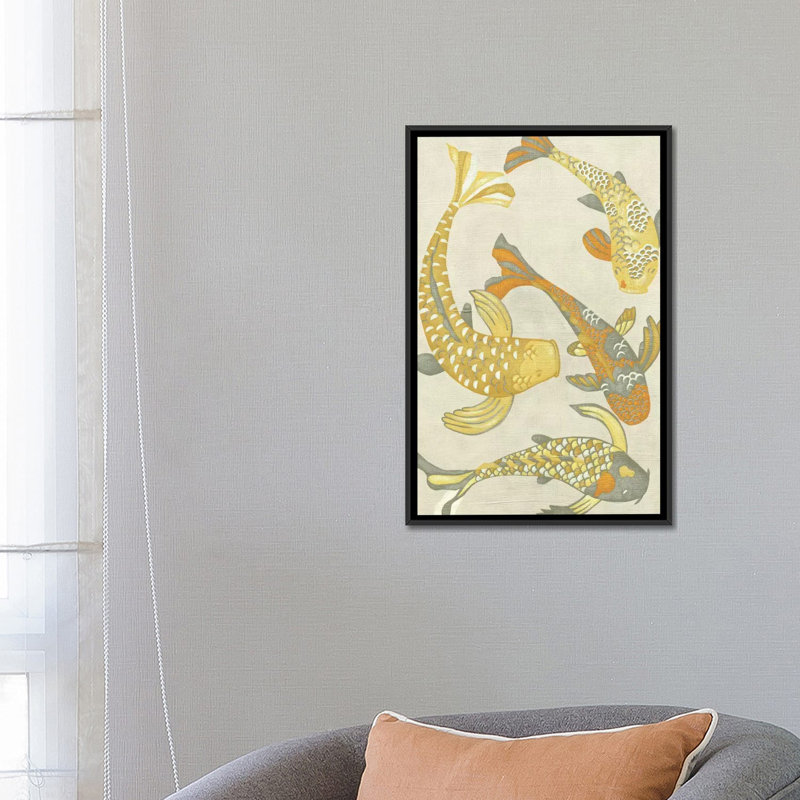 « golden koi i », impression sur toile, H 26 po x l 18 po x P 1,5 po, Toile avec cadre noir, Pas de tapis