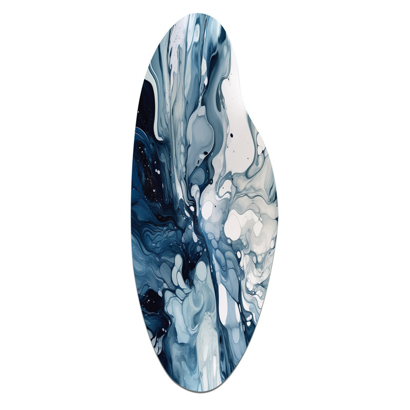 «Blue Grey Ethereal Elixir I», art mural abstrait en métal asymétrique, impression d'art en métal incurvé bleu