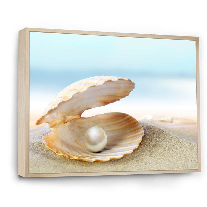 Coquillage avec une perle - Photographie sur toile, H 24 po x l 32 po x P 1 po, Cadre flottant en érable