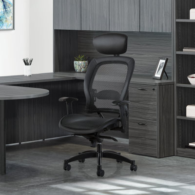 Fauteuil de direction en maille respirante noire avec accoudoirs rabattables