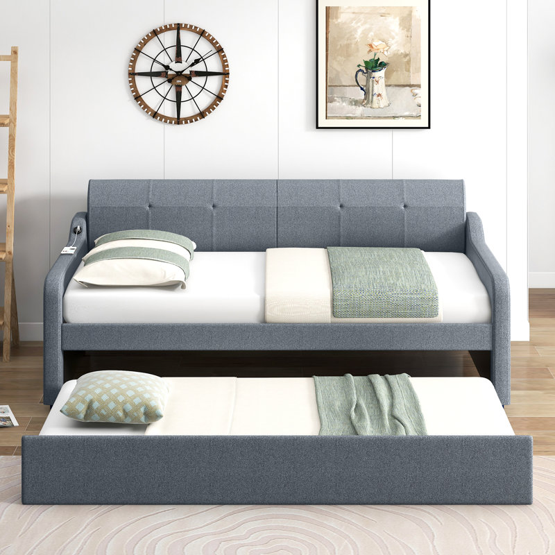 Lit de jour avec couchette Gelbert, Beige, Lit simple
