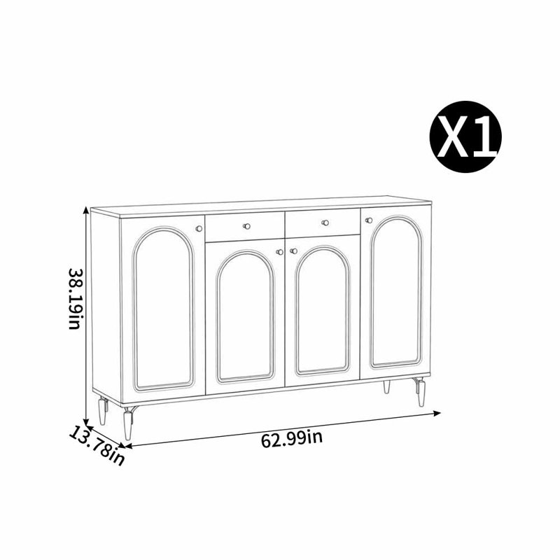 Claverton, 38,19 po H x 62,99 po L x 13,78 po P