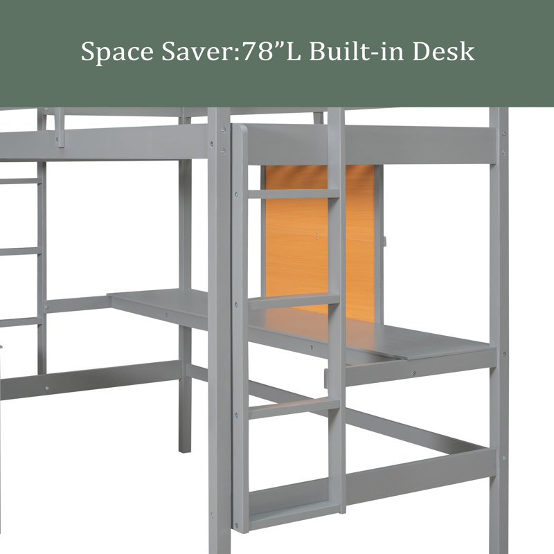 Lit mezzanine simple avec tablettes Gwenan par Harriet Bee, Gris