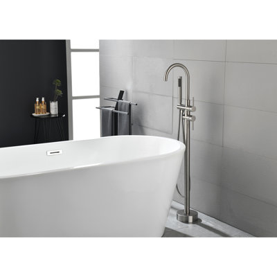 Tub Filler With Handheld Shower And Water Temperature Controller Floor Mounted Faucet Adjustable Flow