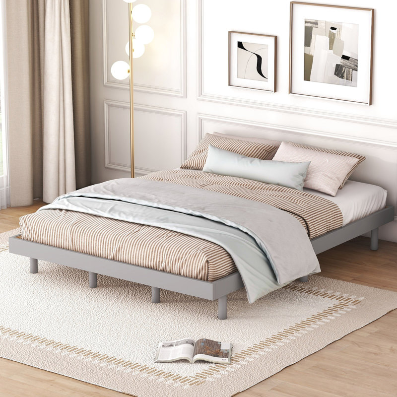 Lit plateforme moderne gris flottant pour grand lit - Grand lit stable et durable en matériaux d'aspect élégant