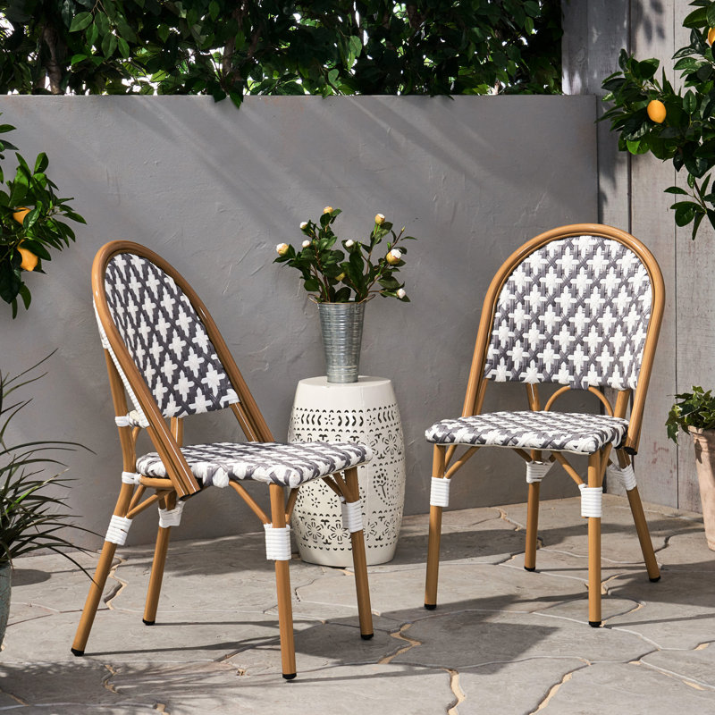 Ensemble de conversation d'extérieur français, chaises en aluminium et PE, gris et blanc, thème de fabrication stable, matériau