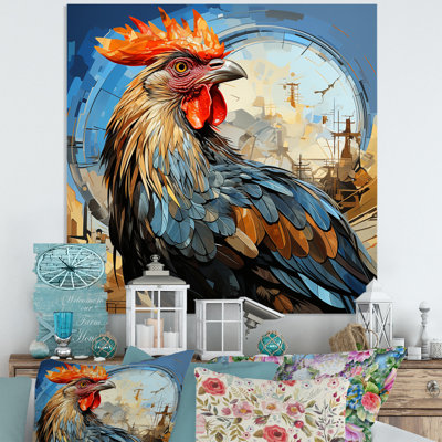 Cubic Colorful Rooster Collage I - Chicken Animal Metal Wall Art