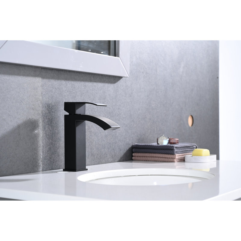 Waterfall Spout Single Handle Bathroom Sink Faucet With Pop - Up Drain And Overflow, Matte Black, Stainless Steel, Gentle , Easy Installation Outlet  With Overflow , Rust Simple Water Flow
