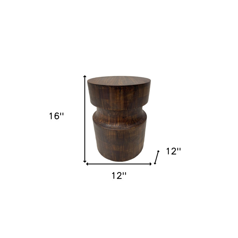 16" Brown Solid Wood Drum End Table