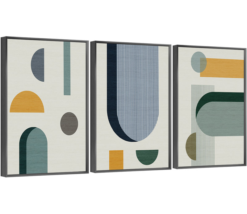 Luxueux aluminium encadré, ensemble de 3 reproductions d'art encadrées sur toile, H 24,3 po x l 48,3 po x P 1,65 po