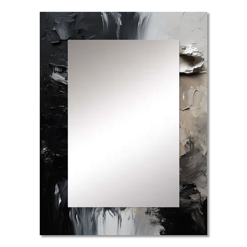 Black Textured Splash Paint Art II - Abstract Painting Unique Wall Mirror Decor, Modern Large Mirror, Printed Metal Art