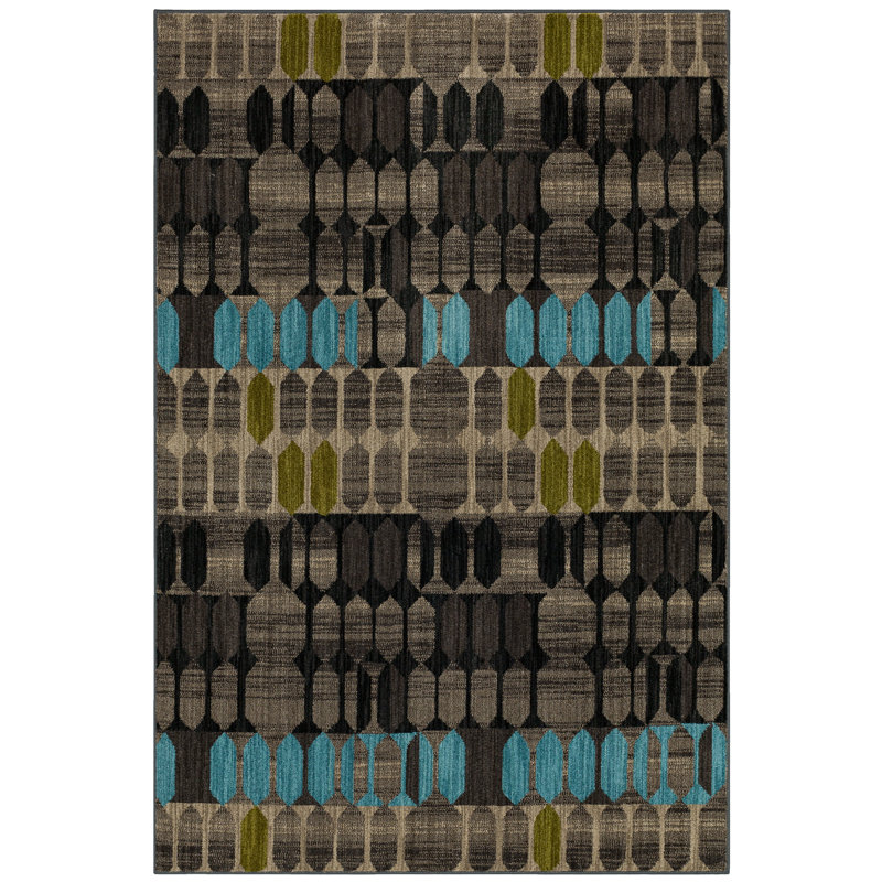 Gray and Black Geometric Polyester Area Rug, 9'6" x 12'11"