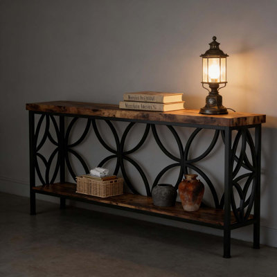 70.9 Inches Extra Long Industrial Console Table, Narrow Sofa Table Behind Couch with Open Storage Shelves, Rustic Entryway Table for Hallway, Foyer, or Living Room, Metal Frame, Rustic Brown