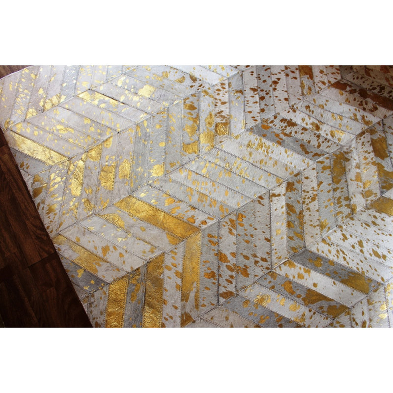 Mckinney Chevron Cowhide Hand Woven Area Rug, Rectangle 60 x 120cm