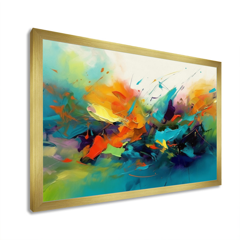 Encre liquide Byrge Orange Blue Transcendent II, Cadre doré simple, H 30 po x l 40 po x P 1,5 po