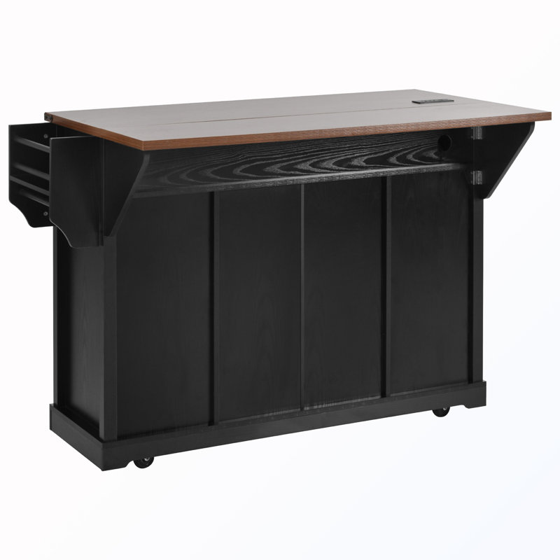 Rolling Storage Kitchen Island with Sliding Barn Door & Spice Rack, Black
