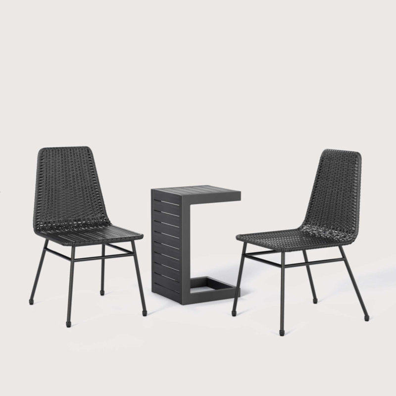 Dark Brown 2-Person PE Rattan and Acacia Wood Patio Set
