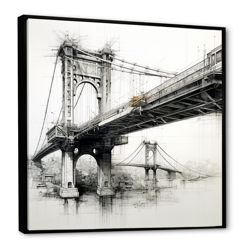 Dessin d'analyse d'un pont sur toile, H 24 po x l 24 po x P 1 po, Cadre flottant noir
