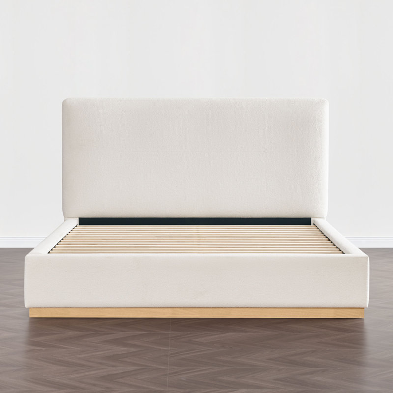 Modern Boucle Upholstered Headboard  Platform Bed, Full, Cream