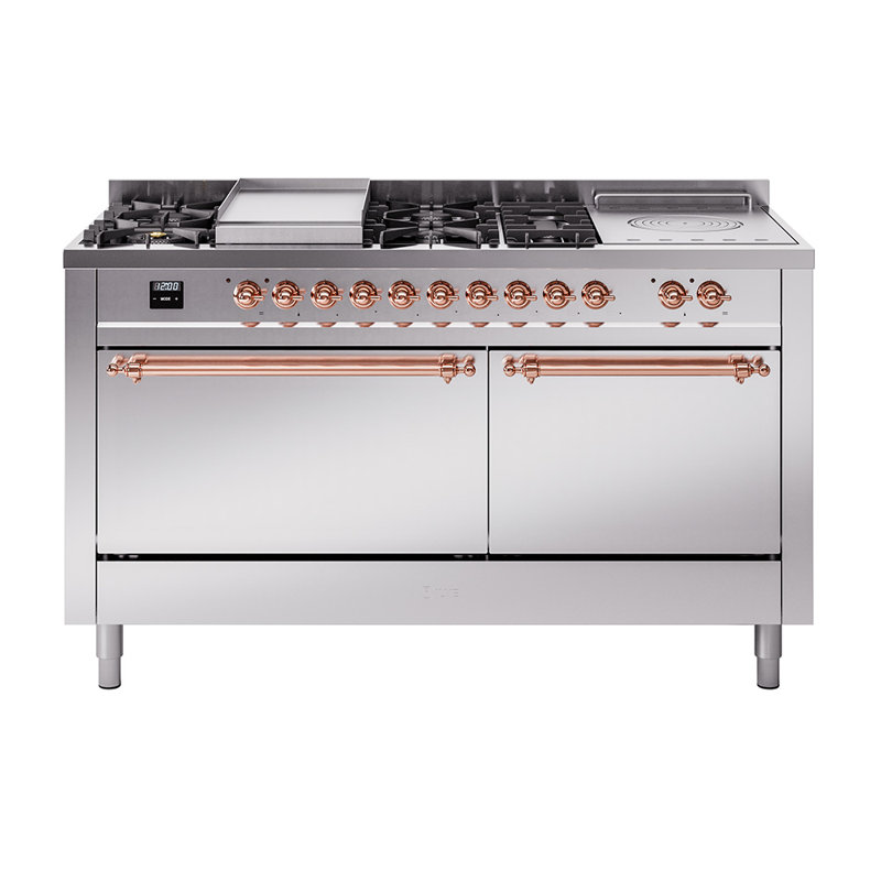 ILVE Nostalgie II, cuisinière à double combustible de 60 po, 7 brûleurs, plaque chauffante, surface de cuisson française